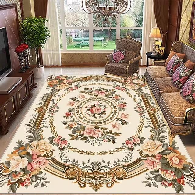 Blomstrete Tepper i Stor Størrelse Stue Europeisk Dekor Sklisikre Sofaområde Tepper til Soverom Garderobe Gulvmatte Vaskbar