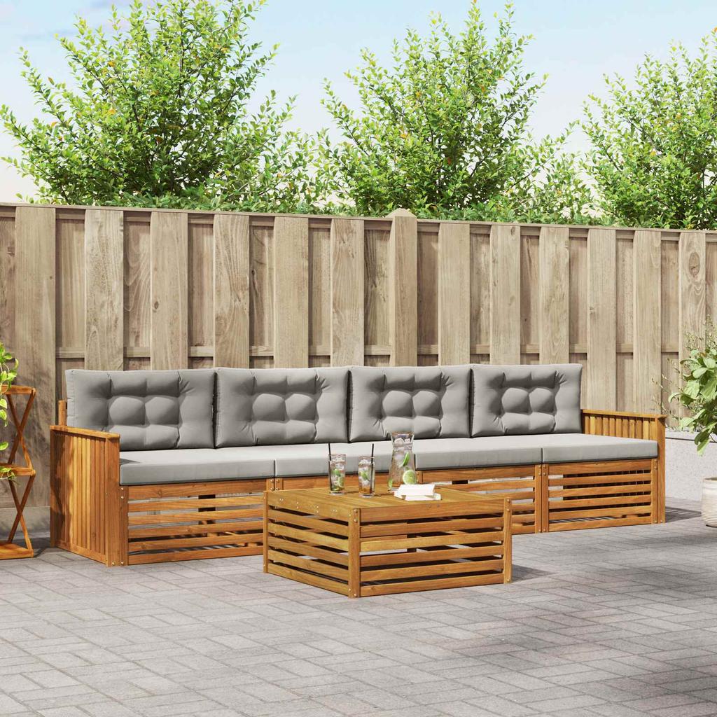 Outdoor Sofa Set with Cushions 5 Pcs Natural and Light Grey