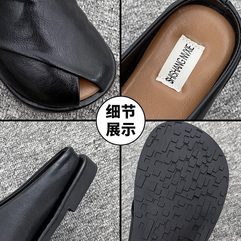 Elegantes Cómodos Chanclas de Verano para Mujer sin Cierre Punta Cerrada en Marrón Beige Negro
