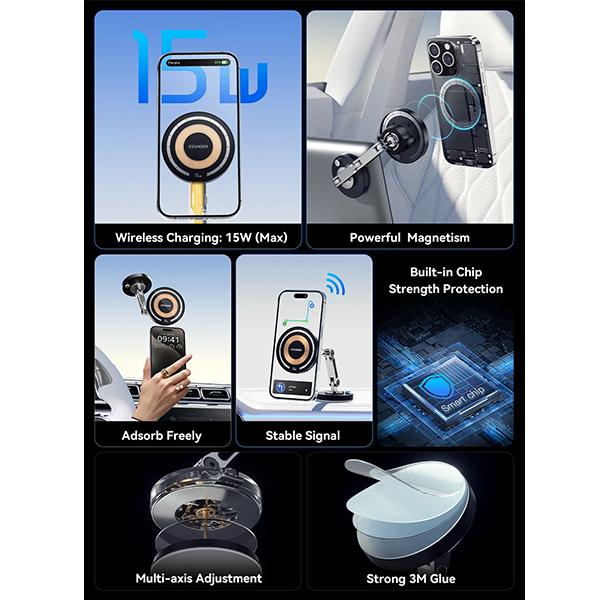 Essager 15W Magnetic Wireless Car Phone Holder Adjustable Charger Car For iPhone 15Pro Max Samsung Universal Phone Holder Stand