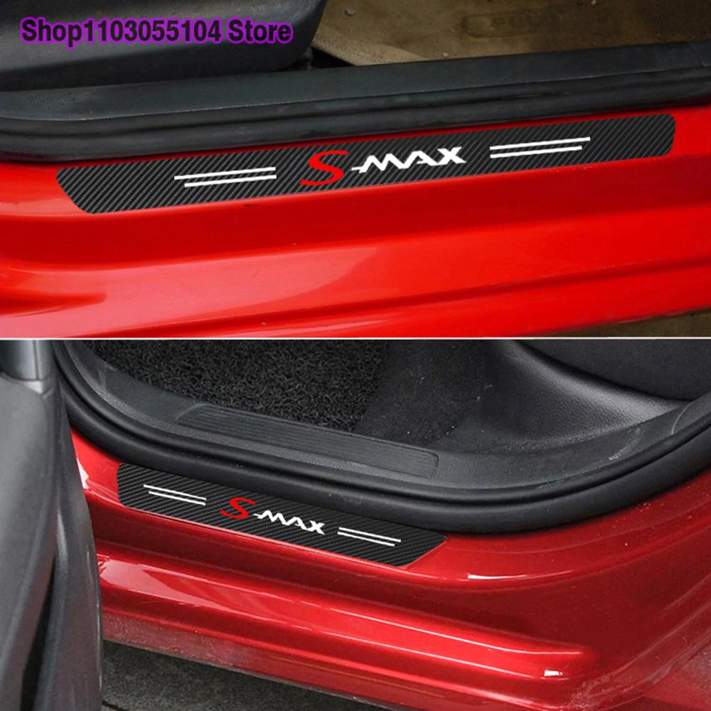 4pcs Carbon Fiber Car Door Sticker For Ford Smax Cmax Bmax Auto Threshold Decoration