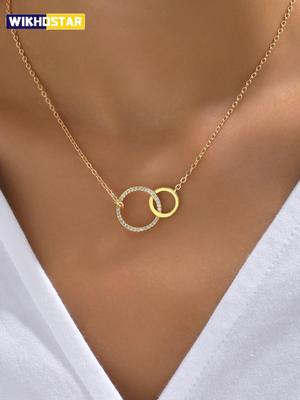 Edelstahl Halsketten für Damen Mode Dünne Kette Minimalistisch Zarte Doppelkreis Anhänger Halskette am Hals Schmuck