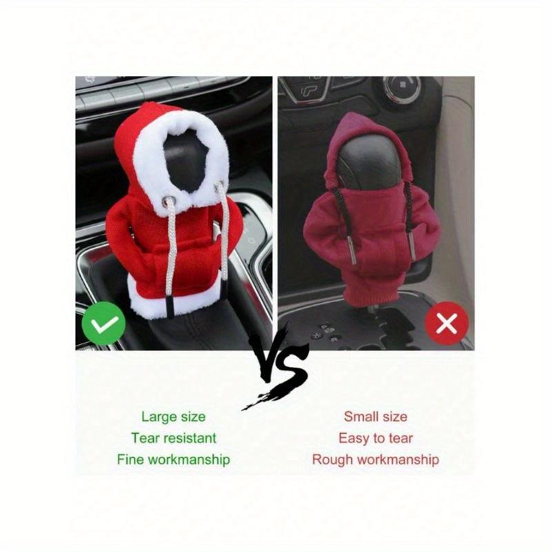 1pc Red Santa Claus Car Gear Shift Knob Cover, Fashion Mini Hoodie Sweatshirt Fit For Car Gear Shift Knob