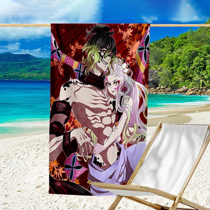 proof beach towel with a Demon Slayer characters1 pattern - soft,absorbent,quick-drying,machine washable - perfect for swimming,camping,bathing