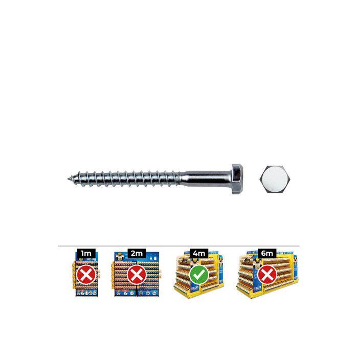 Hexagonal Lag Screws. Din 571 6x50 Zinc Plate. Box of 250 Uni. Celo