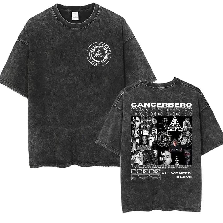 Vintage Washed Canserbero Logo 2025 Merch T Shirts Rap Gothic Style Hip Hop Short Sleeve Tshirt Men Women Casual Oversized Tees