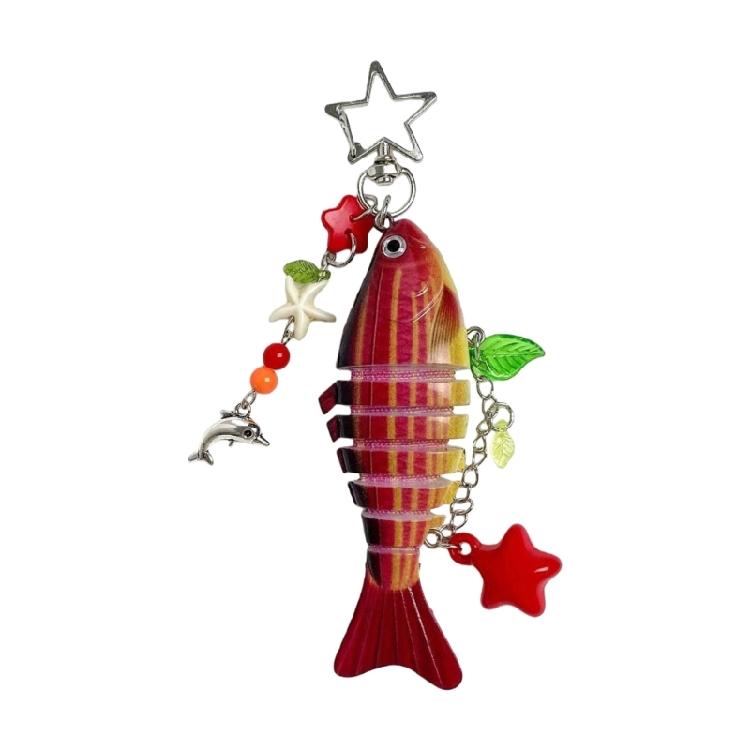

Artistic Fish And Star Phone Lanyard Vintage Resin Bead Charm Key Organiser Charm For Keys Backpacks Devices червоний