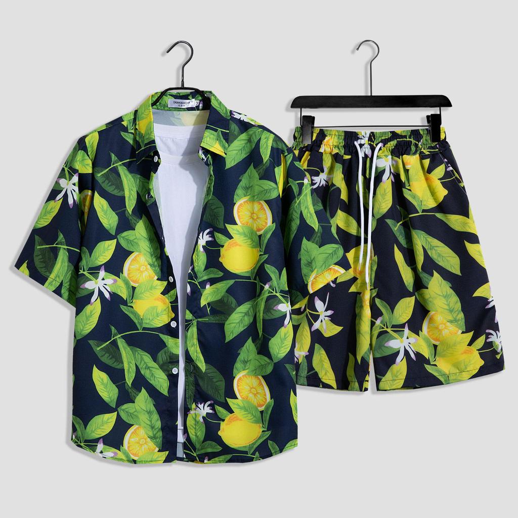 Hawaiian Floral Beach Set: Men's Loose-Fit Plus Size Short Sleeve Shirt & Casual Shorts