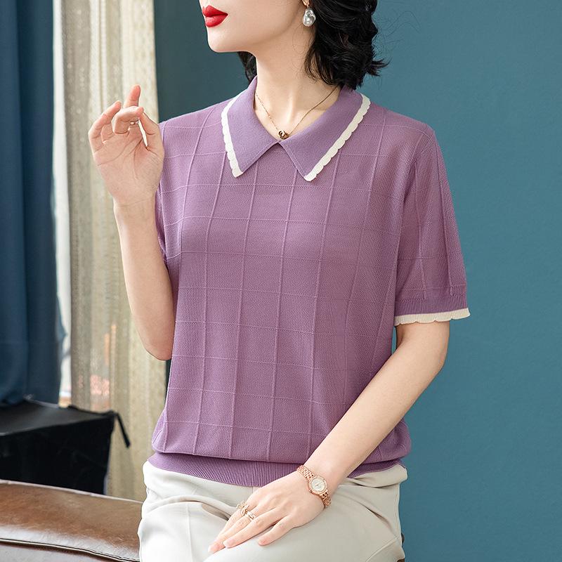 

Women s Lyocell Tencel Cool Feel Polo T-Shirt, Short Sleeve, Ice Mulberry Silk, Thin Summer Top 5XL (150-165 lbs) фіолетовий