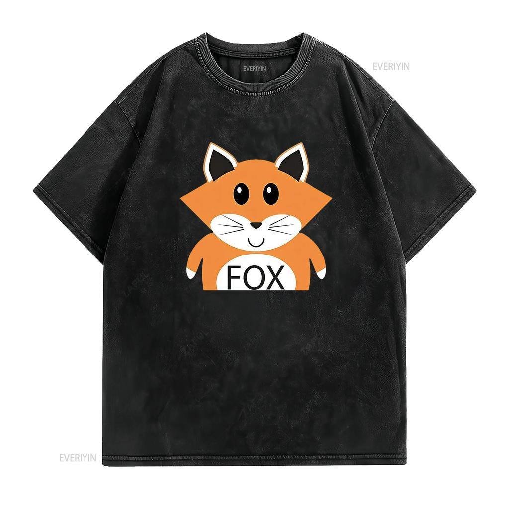 FOX American Retro  Womens T Shirt Black X Large vintage Washed Top For Everyday Wear fashion Comfortable Unisex Casual
