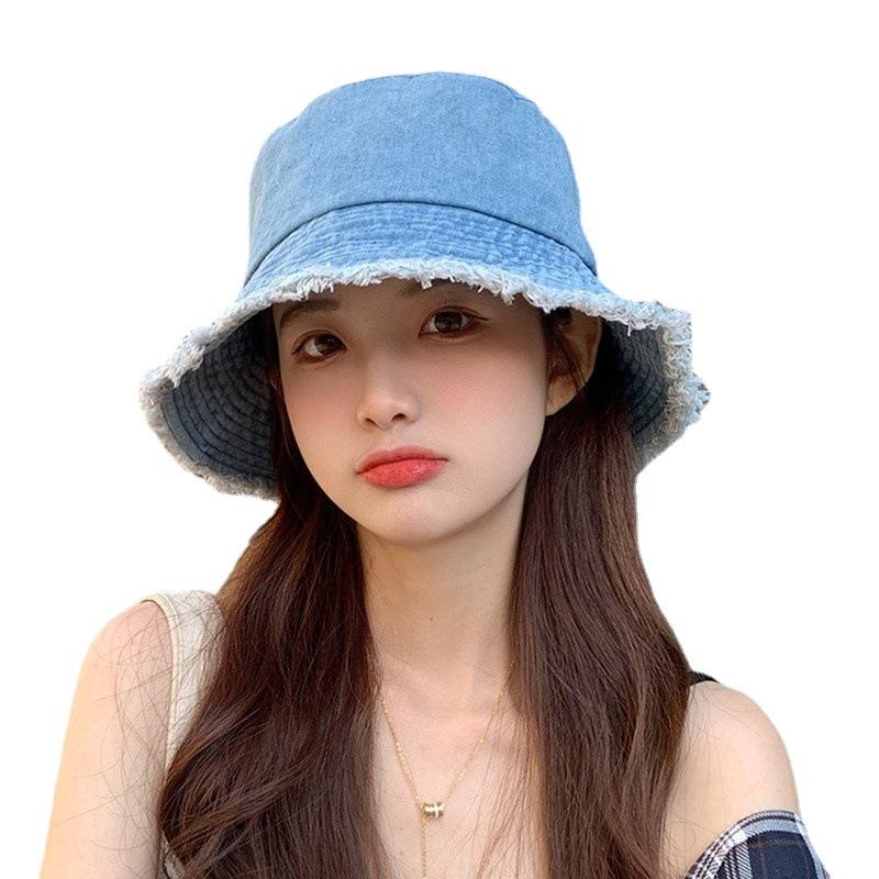 Denim Bucket Hat Women's Summer Sunshade UV Protection Sun Hat Ins Trend Hat 2025 New Big Brim