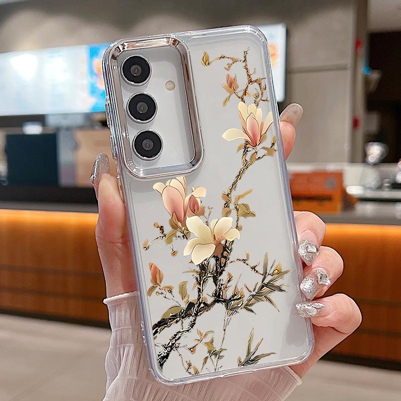 

INS Floral Pattern Case For Samsung S26 S25 Ultra S24 FE S23 Plus S22 S21 A15 A16 A17 A35 A36 A37 A54 A55 A56 A57 5G Plating Lens Soft Cover Samsung S24 Ultra