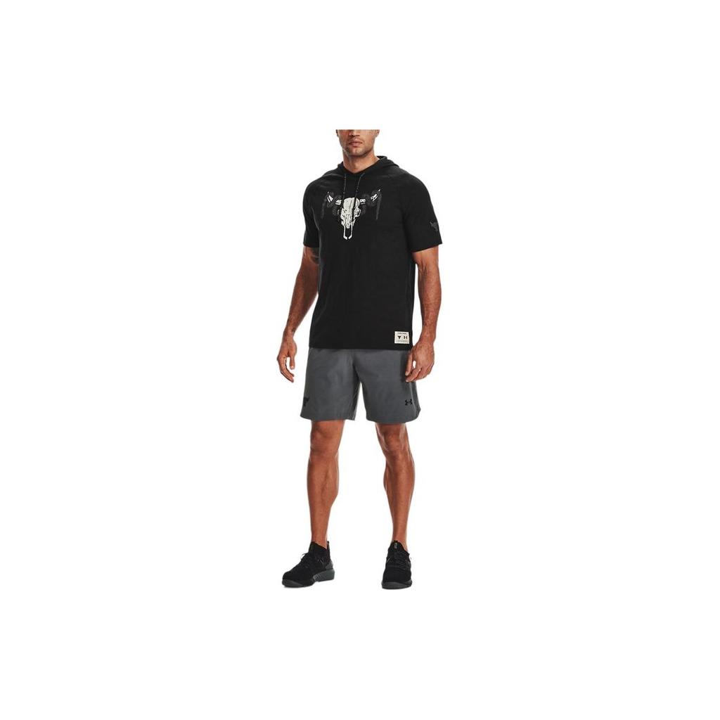 Under Armour Johnson Series American Vintage Bull Head Print Casual Sports Hooded Short Sleeve T-Shirt Men T-Shirt Black 1361719-001