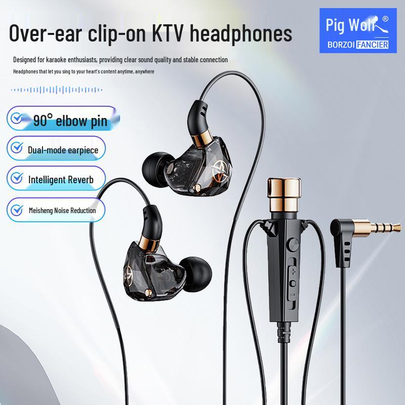 New Stereo Over-Ear Wired Headphones with Live Singing and Reverb Monitoring for K-Song Recording