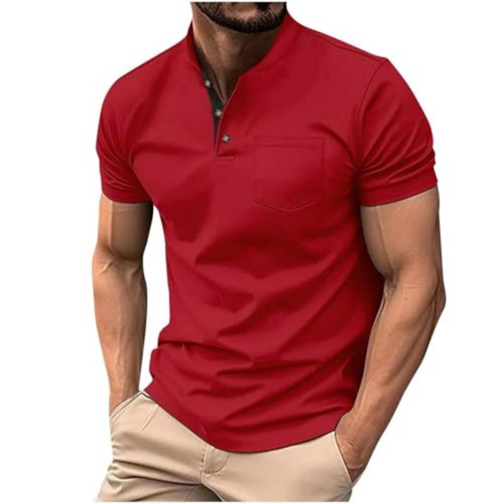 Men's Color Slim Fit Basic Short Sleeve Button Pocket Casual T,shirt Top