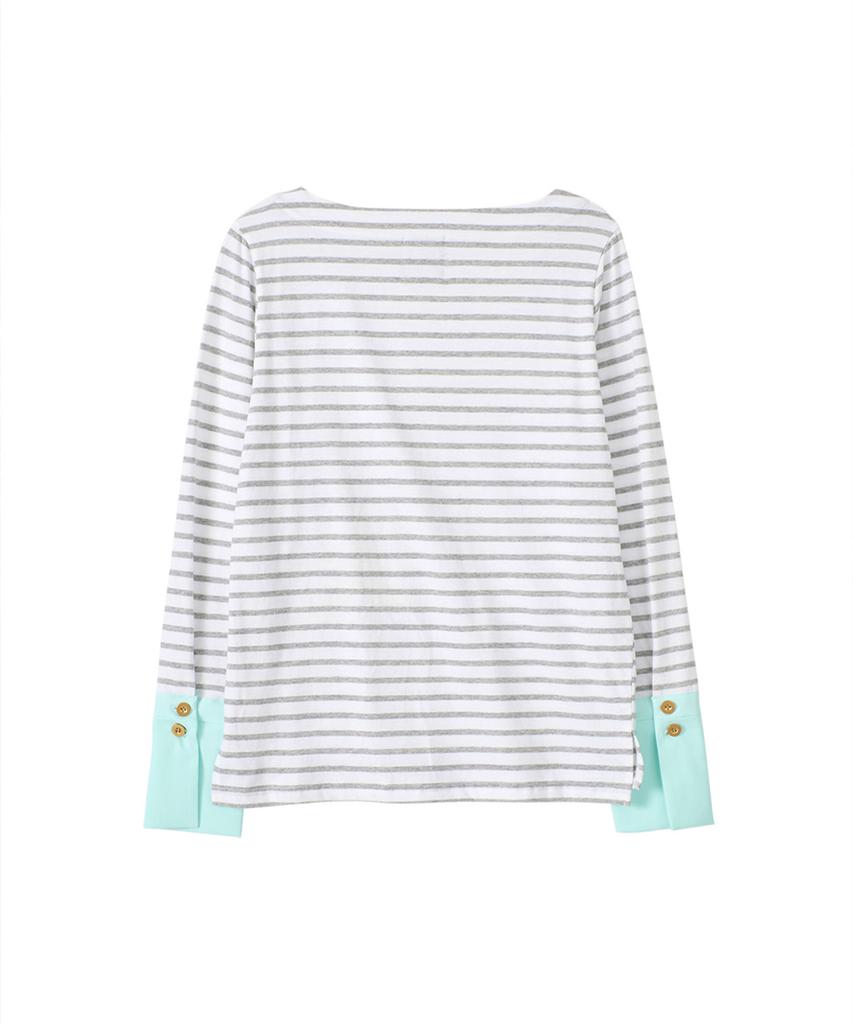 SALON DE YOHN Stripe Cuffs T_ Gray+Mint