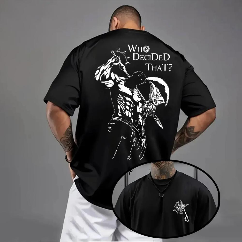 Wer hat das entschieden? Krieger Print T-Shirt Herren 100% Baumwolle Oversized Dunkel Gothic Streetwear Sommer Lässig Kurzarm T-Shirt