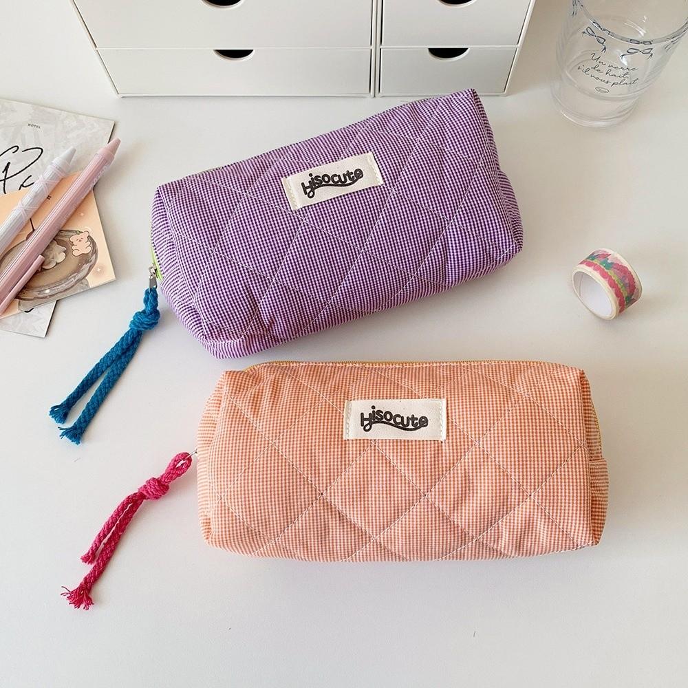 1PC Color Checkered Pencil Case Girls' Stationery Makeup Bag New Storage Bag