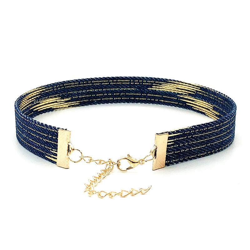 Trendy Blue Denim Gothic Goth Punk Star Choker Necklace Personality Vintage Clavicle Chain For Women  Jewelry Accessories