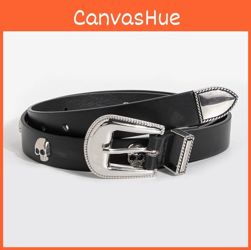 Dark Gothic Skull Accessory Belt For Women With Alloy Buckle Fashion Punk Style