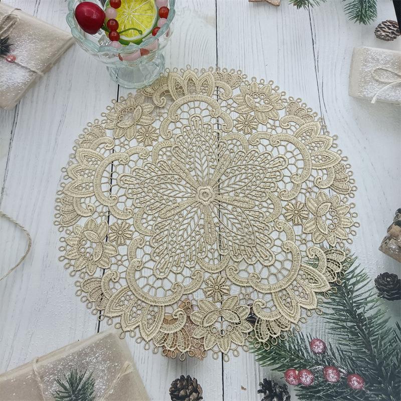 European Pastoral Crochet Embroidery Exquisite Table Mat Bar Counter Wine Glass Coffee Cup Coaster Birthday Tea Party Decoration