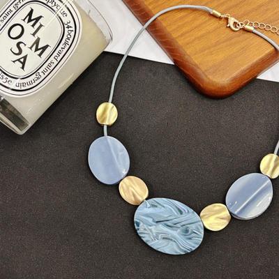 New Cross-Border Necklace: Light Luxury Women's Acrylic Alloy Round Design On Wax Cord Exquisite Clavicle Chain
