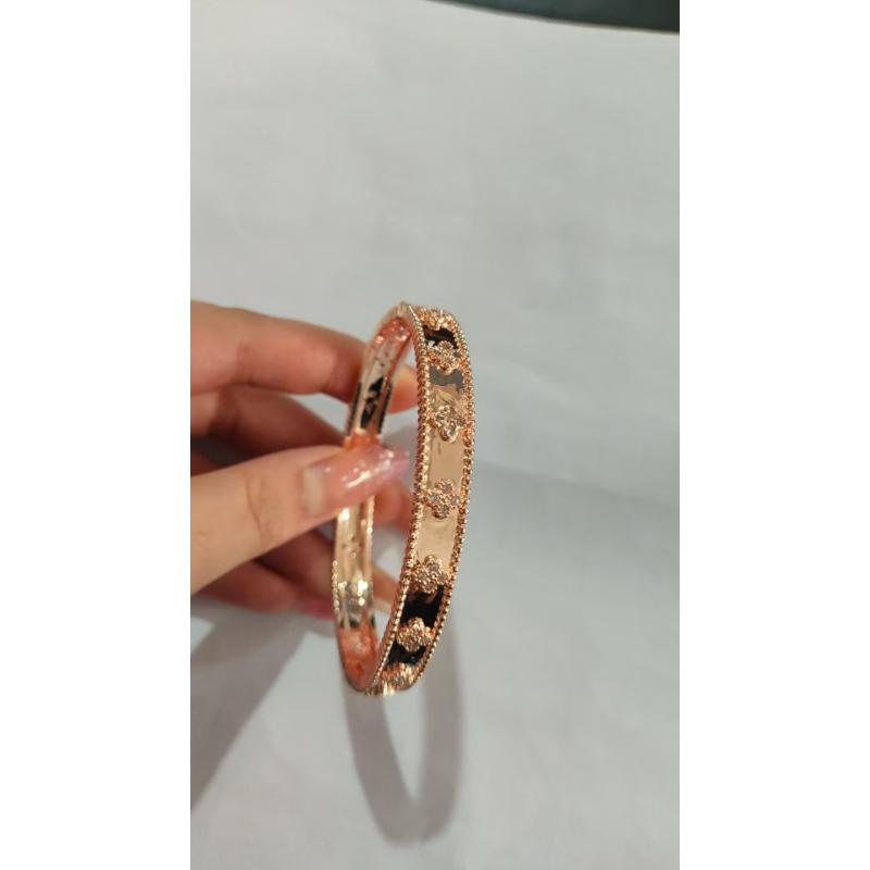 Four Leaf Clover Narrow Version Flower Tube Bracelet for Women, Thick Rose Gold Light Luxury Flower Tube Bracelet