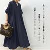 KumiModa Short Sleeve Loose Long Dress with Plus Solid Perfect for and Perfect for Going Out or Commuting Women's V-Neck, Sizes, Flattering, Slimming,