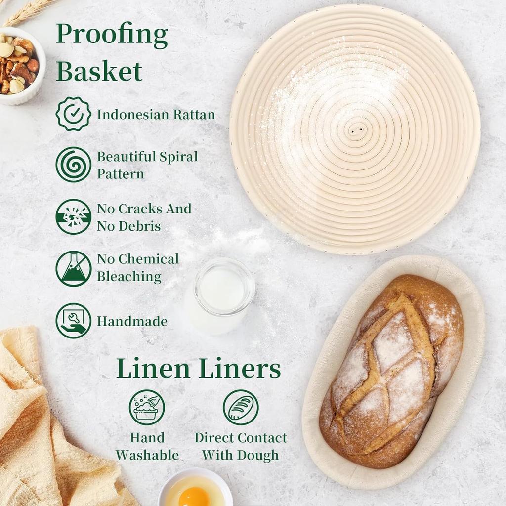 Bread Ovens for Bread Baking,Round Banneton Bread Proofing Basket 2 Set,9 Inch Round&10 Inch Oval,Good Gift for Christmas, Halloween, Wedding,