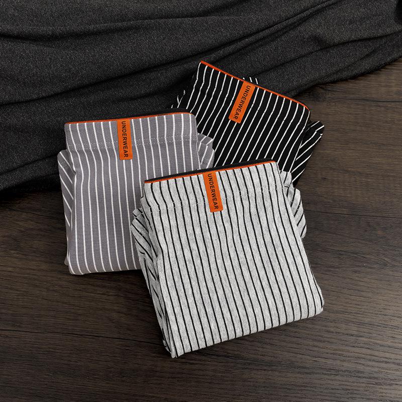 Men's Breathable Cotton Boxer Briefs with Antibacterial Crotch - Japanese Style Stripes