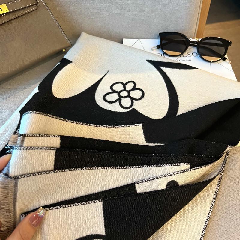 2025 Women's Light Luxury Black & White Camellia Shawl Cardigan - High-End Versatile Spring/Summer Scarf