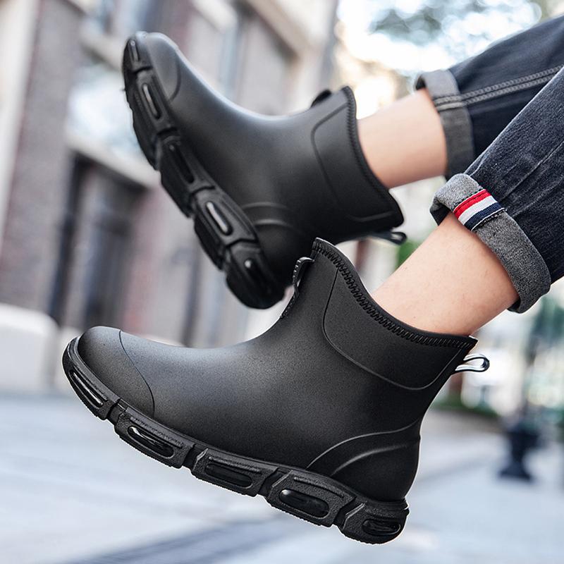 Fashion New Men's Rain Boots Rubber Gumboots Mid-calf Waterproof Working Boots Comfort Non-slip Fashion Men's Rain Boots Rubber Gumboots