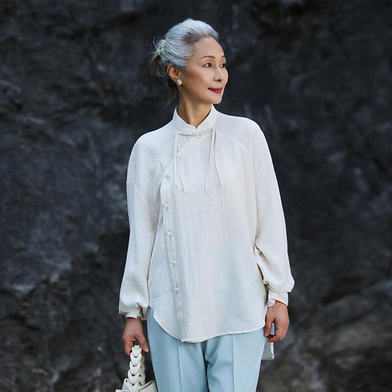 Muzi Women's Thin Stand-Up Collar Shirt