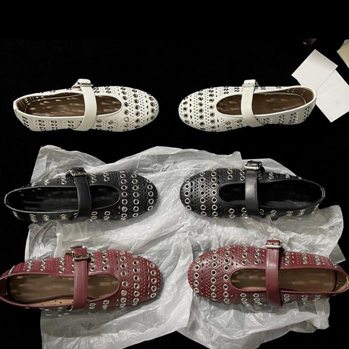 High Niche New Deerskin Rivets Hollow Rhinestone Ballet Shoes Women's Breathable Full Diamond Flat Mary Jane Single Shoes