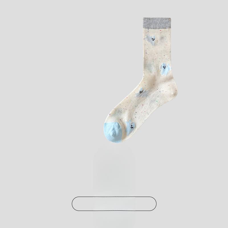 Women's Summer Thin Cartoon Dot Yarn Mesh Breathable Sweat Absorbing Boneless Tube Cotton Socks
