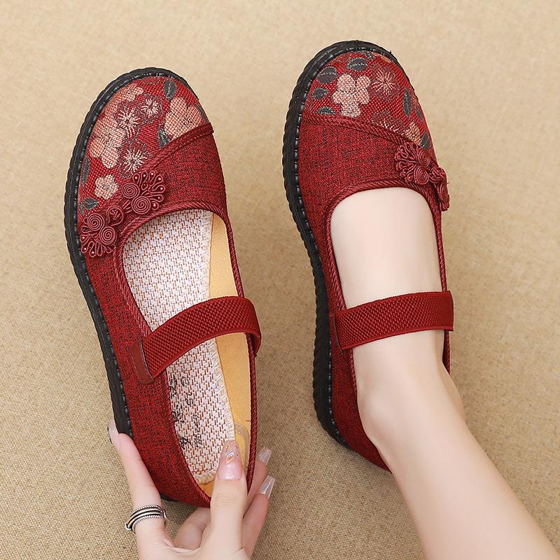 

2025 ****** и осень новые старые ******* тканевые туфли женские модные дышащие туфли для пожилых s**t подошва нескользящие для среднего и пожилого возраста вышитые ш 35 красный