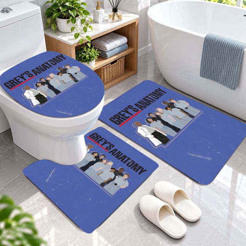 3Pcs Flannel Toilet Mat Set Greys Anatomy Bathroom Rug Bath Carpet Non Slip Home Decor