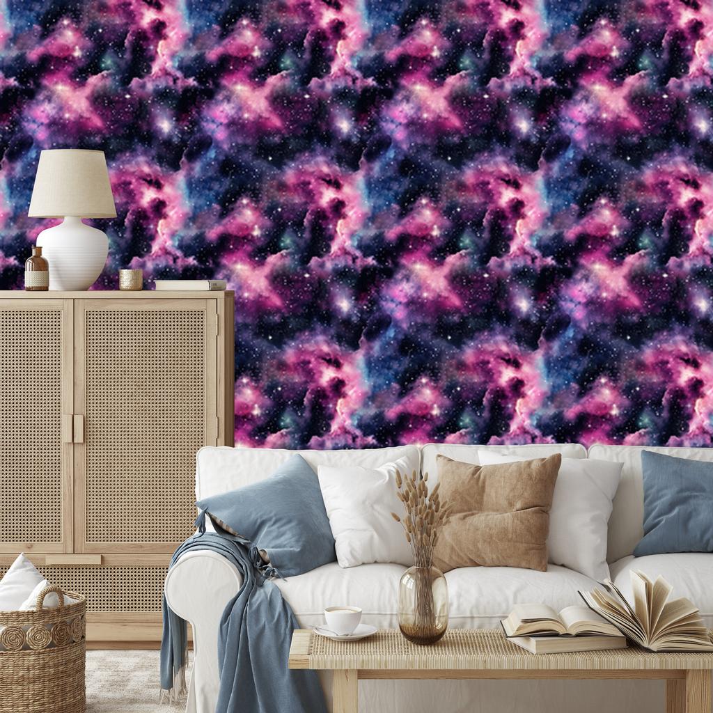 Watercolor Galaxy Wallpaper Navy Blue, Purple, and Plum 50x1000