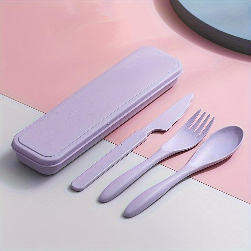 3pcs Outdoor Travel Knife, Fork, and Spoon Cutlery Set with Storage Box, Reusable Lightweight Utensils for Travel, Work, School