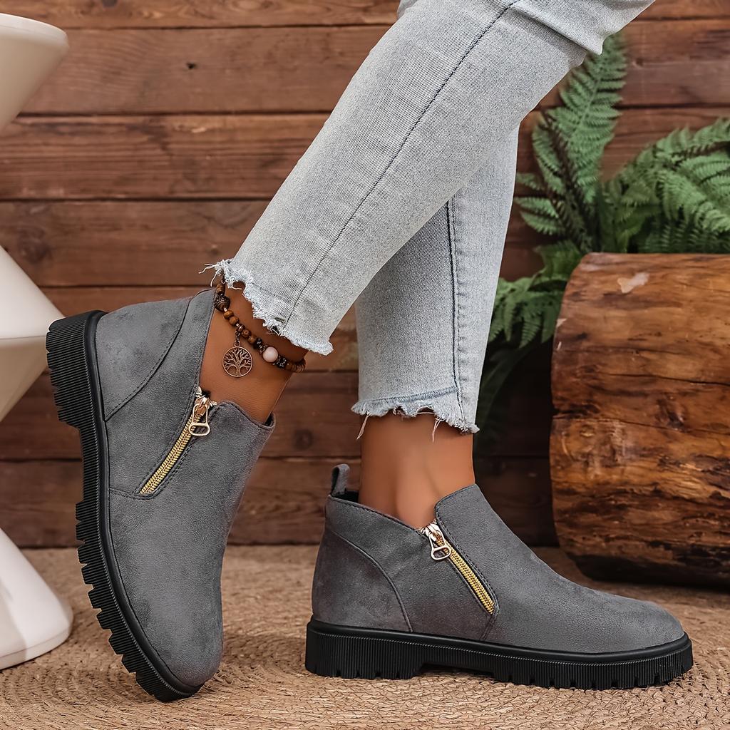 Dark Space Gray Women'S Ankle Boots, Suitable for 11 Festivals, Lace-Up Round Toe Casual Sneakers, Faux Cover Fabric with Lining and Insole