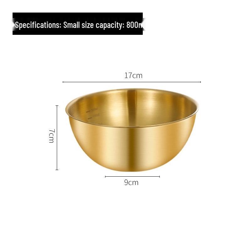 304 Edelstahl Rührschüssel im japanischen Stil mit Skala für Salat, Eierschlagen, Backen und Teigmischen - Goldfarbenes Finish