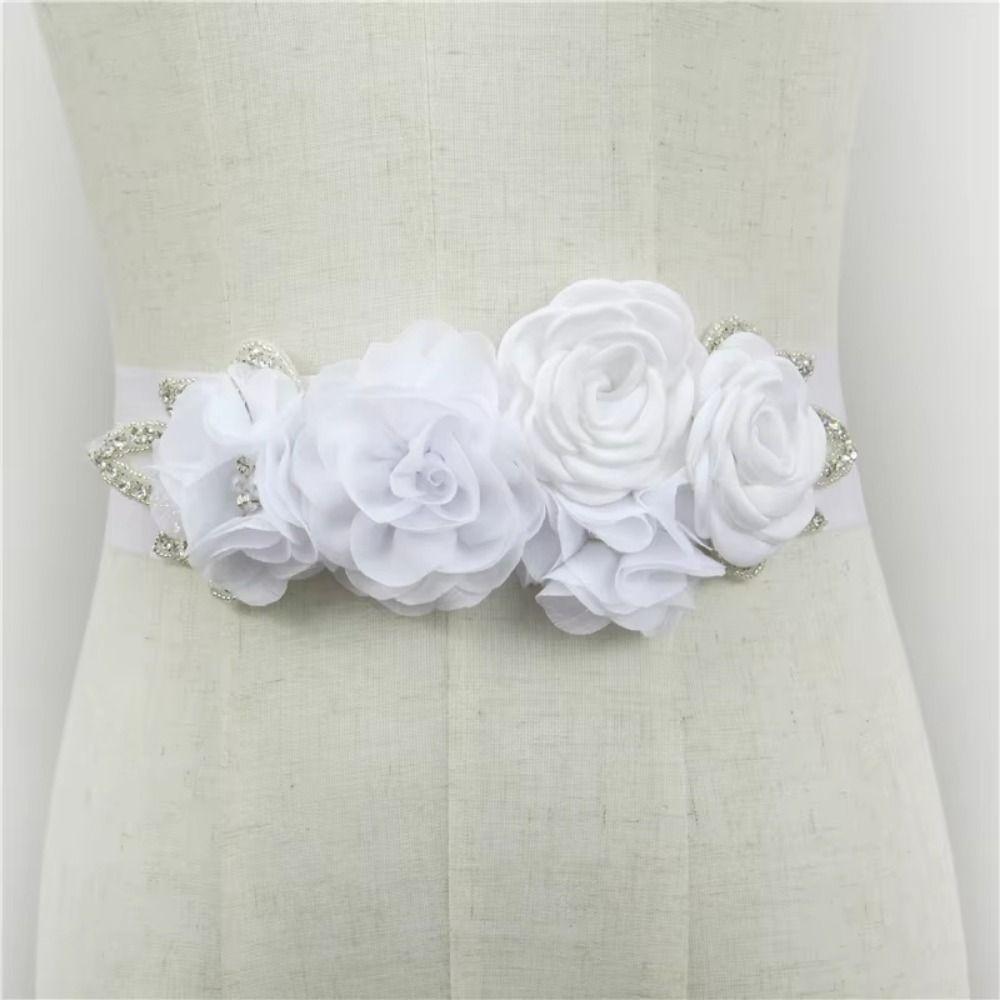 5 Flowers Women's Beaded Flower Belt Creative Bridal Rhinestone Belt Prom Dress