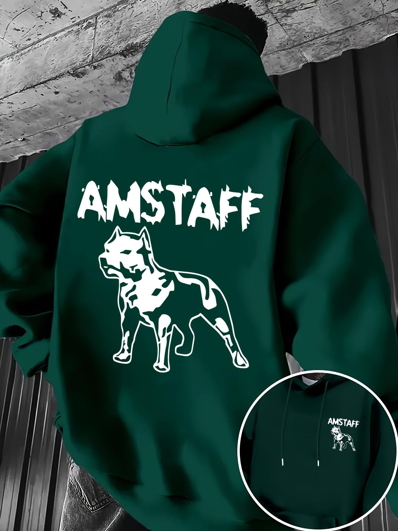 AMSTAFF Letter Pitbull Silhouette Vorne und Hinten Bedruckt Herren Hip Hop Sport Hoodie Dunkler Street Style Langarm Athletischer Pullover Mit Kapuze Oberteil S grün