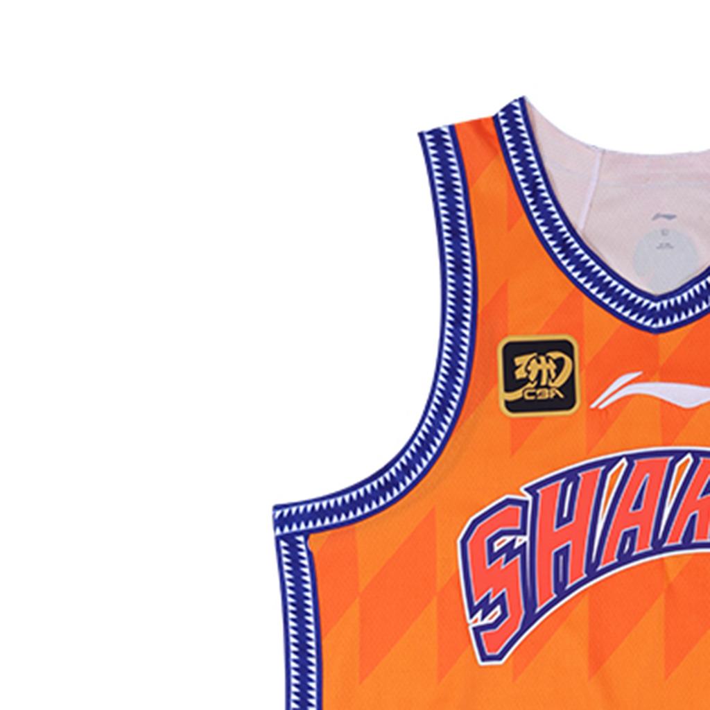 Li Ning CBA Series 24-25 Season Shanghai Jiushi Fan Edition Pullover Letter Print V-Neck Basketball Jersey Men jersey Sunshine-Orange AAYU519-1