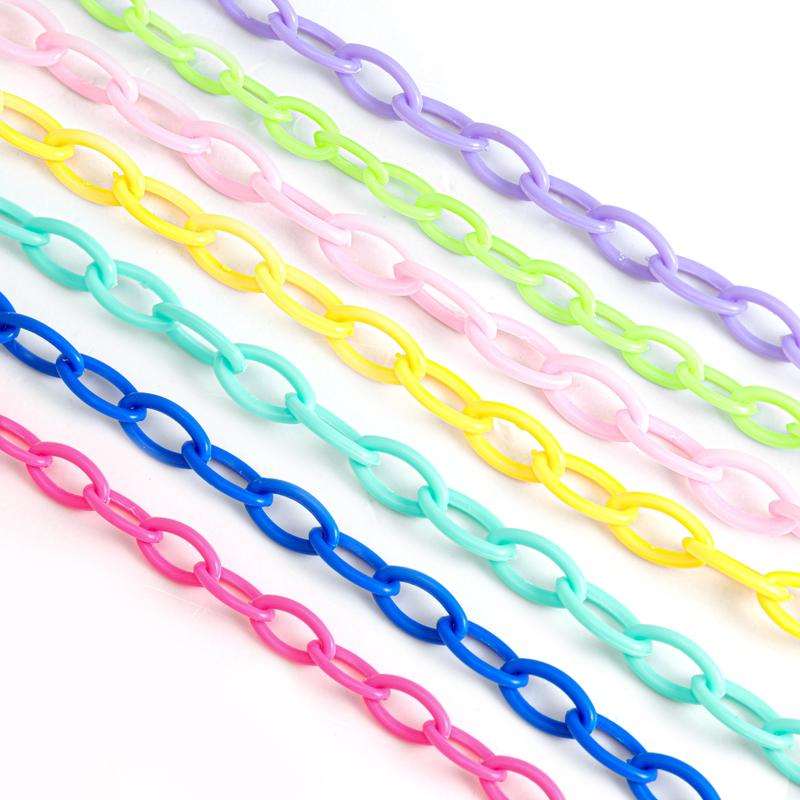 5pcs/lot Candy Colored Plastic Link Chains Oval Shape End Chains Connectors For Necklace Bracelet Making DIY Jewelry Accessories