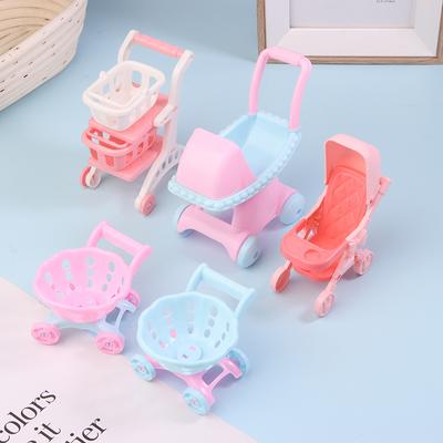 1/12 Simulación de casa de muñecas Mini carrito de compras de supermercado Carrito de bebé Cesta de compras Modelo Accesorios de decoración de casa de muñecas