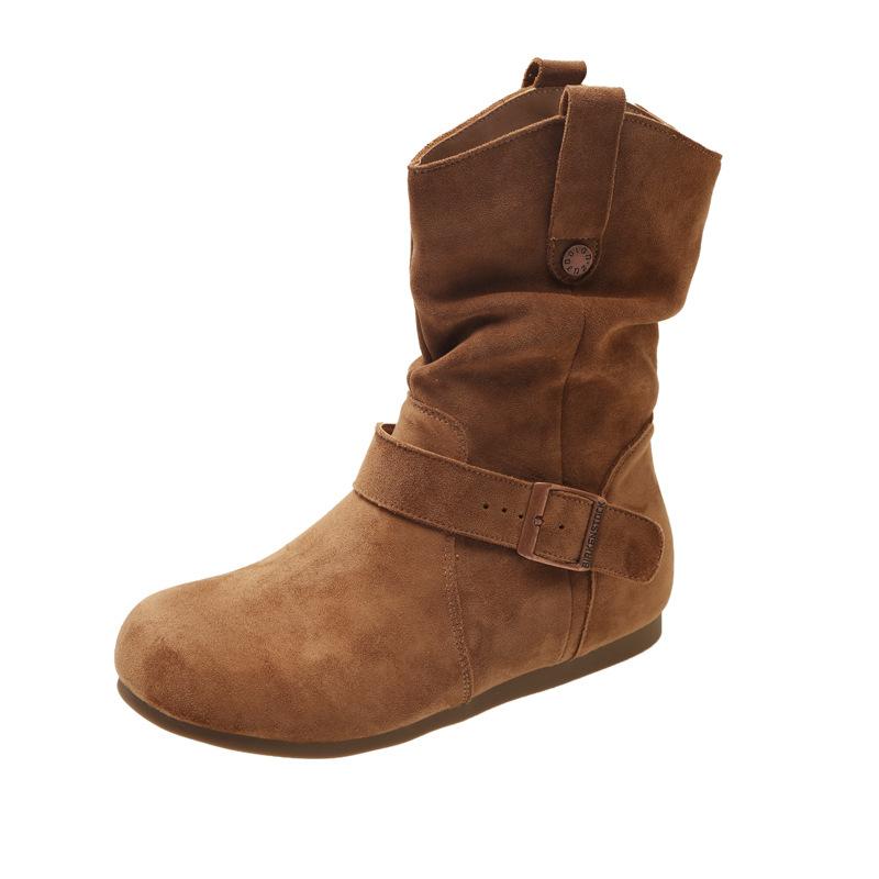 Temperament flat three-centimeter vintage pile boots women s autumn new boots Martin boots anti-suede shoes 40 верблюд