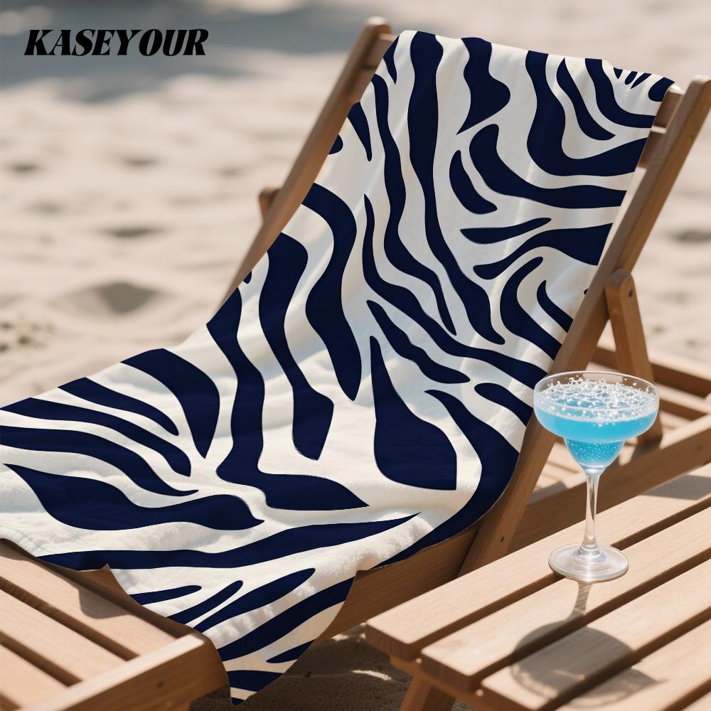 Navy Zebra Print Oversized Microfiber Beach Towel Sand Proof Quick Dry, Absorbent for Swimming Pool Travel Camping