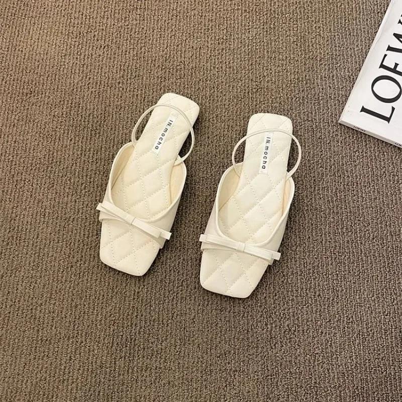 Summer New Women's Slippers Open Toe Square Toe 2024 Brand Shoes for Women Daily Bow Tie Flat Outdoor Women's Slippers Chinelos