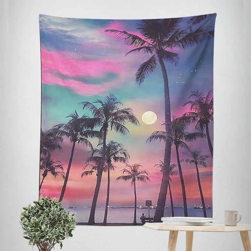 Декоративный гобелен «Тропическая кокосовая пальма в сумерках» для домашнего декора — фото 8